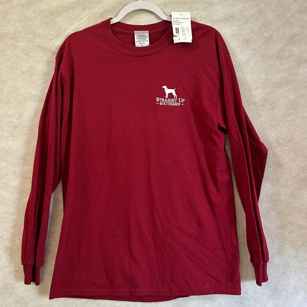 Straight Up Southern Mens Garnet Red Work Hard Long Sleeve T-Shirt Size M NWT